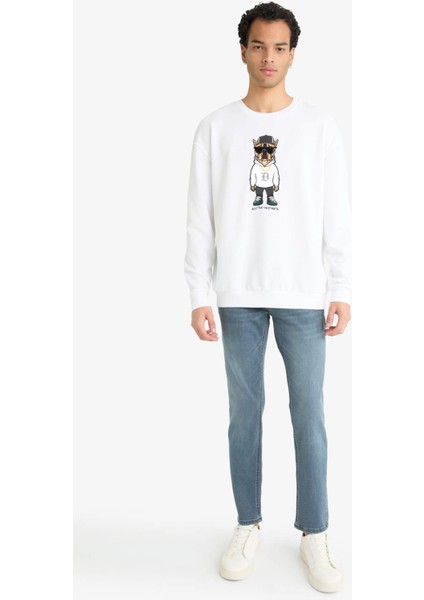 Boxy Fit Bisiklet Yaka Baskılı Sweatshirt E9331AX25AU indirimleri