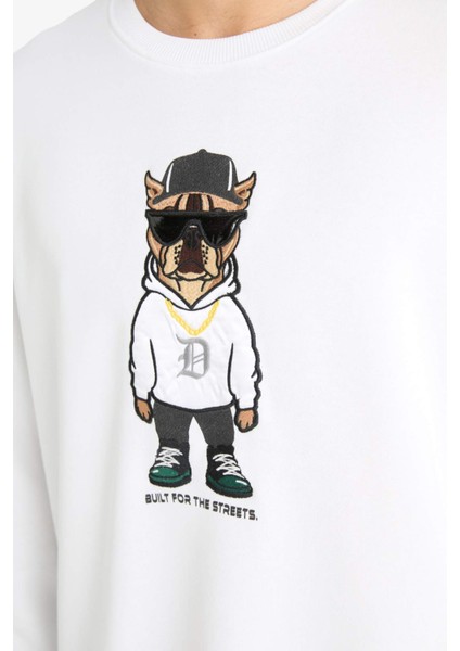 Boxy Fit Bisiklet Yaka Baskılı Sweatshirt E9331AX25AU
