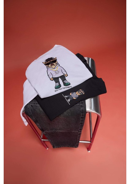 Boxy Fit Bisiklet Yaka Baskılı Sweatshirt E9331AX25AU