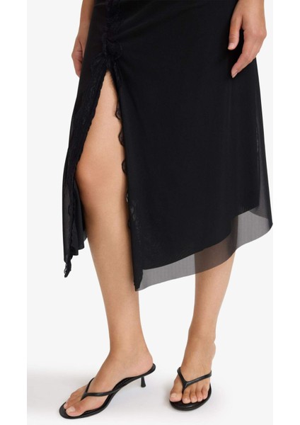 Afra x DeFacto Coool Asimetrik V Yaka Tül Askılı Midi Elbise F9608AX25AU