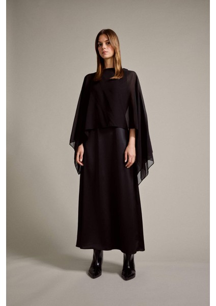 Uzun Kollu Tül Saten Maxi Elbise G3733AX25WN fiyatları