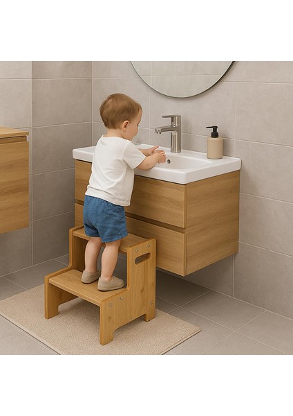 Ahşap Montessori Yükseltici Basamak Naturel