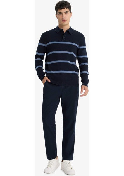 Standart Fit Polo Yaka Çizgili Triko Kazak F2772AX25WN fiyatları