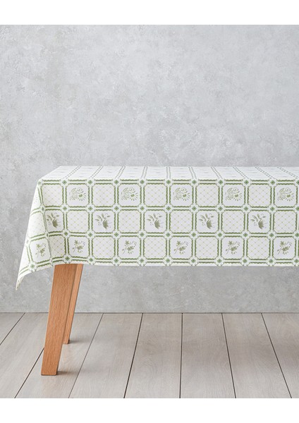 Botanical Garden Pamuk Polyester Masa Örtüsü 150X200 cm Beyaz - Yeşil