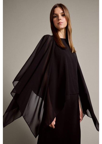 Uzun Kollu Tül Saten Maxi Elbise G3733AX25WN