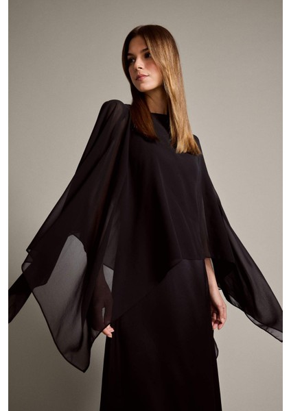 Uzun Kollu Tül Saten Maxi Elbise G3733AX25WN fırsatları