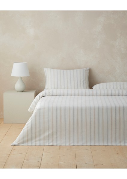 Glint Stripes Ipliği Boyalı Tek Kişilik Nevresim Takımı 160X220 cm Bej-Gri