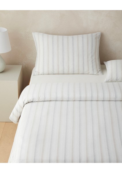 Glint Stripes Ipliği Boyalı Tek Kişilik Nevresim Takımı 160X220 cm Bej-Gri fiyatları