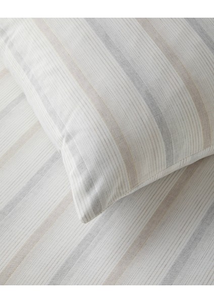 Glint Stripes Ipliği Boyalı Tek Kişilik Nevresim Takımı 160X220 cm Bej-Gri