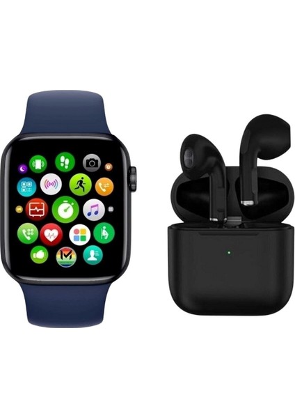 Lacivert Akıllı Saat ve Kablosuz Bluetooth Kulaklık Seti