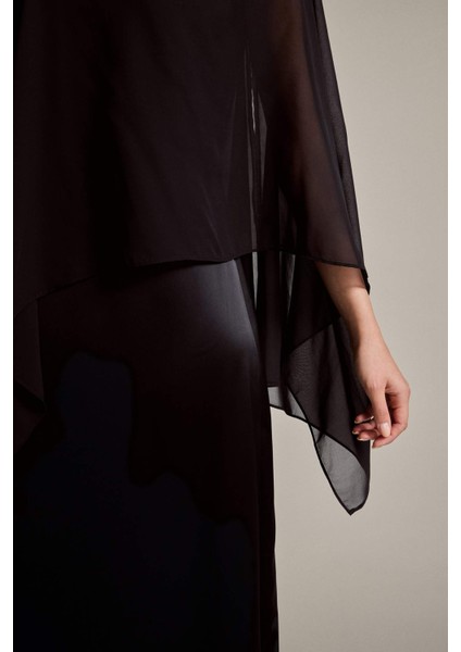 Uzun Kollu Tül Saten Maxi Elbise G3733AX25WN indirimleri