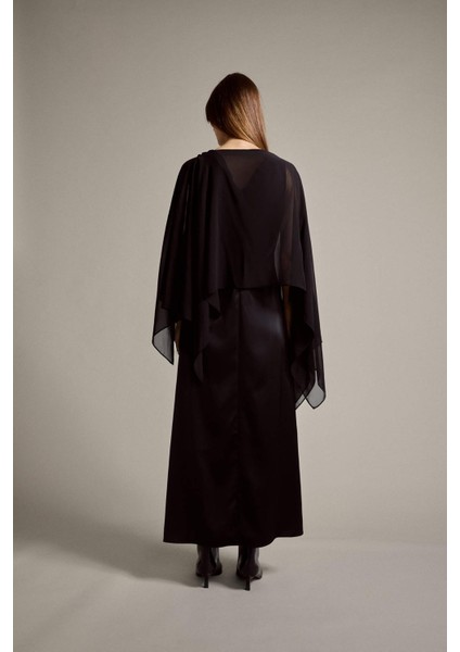 Uzun Kollu Tül Saten Maxi Elbise G3733AX25WN