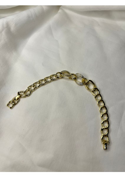 Xuping Altın Kaplama Gold Renk Taş Detaylı Halka Zincir Kadın Bileklik-Günlük Kullanıma Uygun