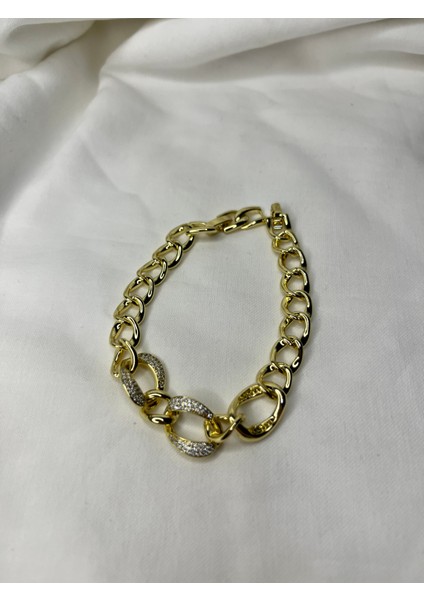 Xuping Altın Kaplama Gold Renk Taş Detaylı Halka Zincir Kadın Bileklik-Günlük Kullanıma Uygun modelleri