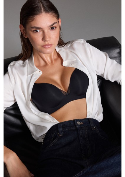 Eliza Non Wired Push Up Siyah Sütyen