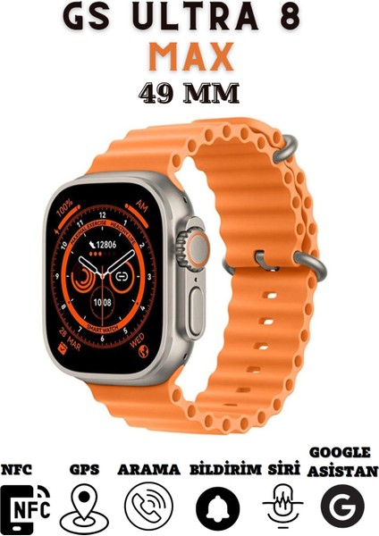 Turuncu, 49MM, Gps, Nfc, Siri Uyumlu, Aktif Akıllı Saat, 2.08" Ekran, Kordon Kilitli