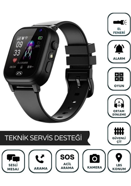 Çocuklar Için Q35 Sım Kartlı Kameralı Akıllı Takip Saati, Siyah
