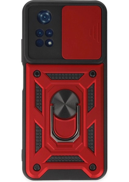 Xiaomi Poco M4 Pro 4g Kılıf Pars Lens Yüzüklü Silikon - Kırmızı