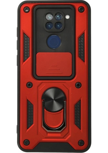 Xiaomi Redmi Note 9 Kılıf Pars Lens Yüzüklü Silikon - Kırmızı