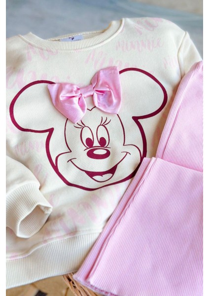 Mnn Fiyonk Detaylı Geniş Paça Taytlı Kız çocuk takım - Açık Pembe fiyatları