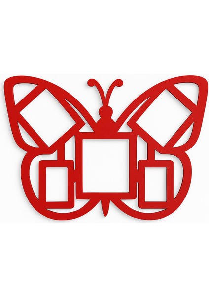 Duvar Fotoğraf Çerçevesi Kelebek Desenli Çocuk Odası Fotoğraf Çerçeve Ahşap 5 Fotoğraf Kapasiteli Pano Kırmızı fiyatları