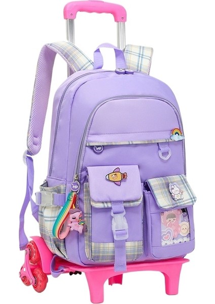 Yeni Ilköğretim Öğrencisi Trolley Okul Çantası 1-3456 Sınıf Kadın Ortaokul Öğrencisi Sevimli Çocuk Su Geçirmez Büyük Kapasiteli (Yurt Dışından)