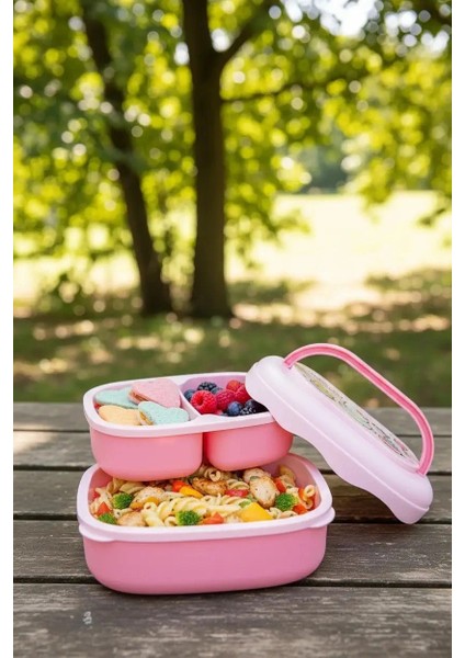 Sanrio Lisanslı Hello Kitty Çift Katmanlı Askılı Yemek Kabı