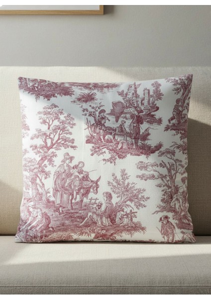 French Village Fransız Köylü Desenli Vintage Kırlent Kılıfı 40X40 45X45 50X50 cm %100 Keten