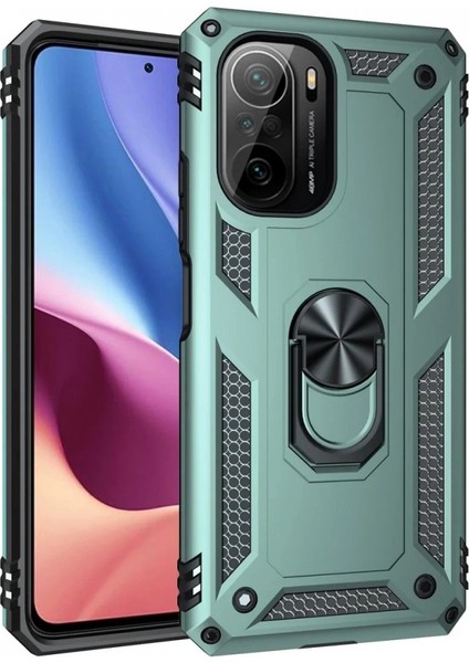 Xiaomi Poco F3 Kılıf Sofya Yüzüklü Silikon Kapak - Yeşil