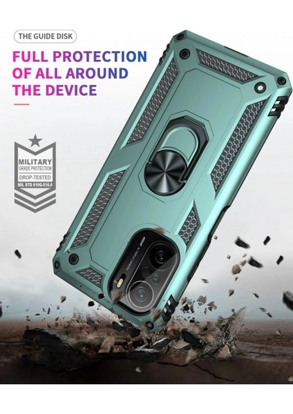 Xiaomi Poco F3 Kılıf Sofya Yüzüklü Silikon Kapak - Yeşil