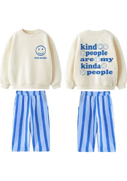 Smile Detaylı Çizgili Unisex Çocuk takım - Mavi fiyatları