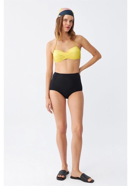 Kadın Straplez Sarı Yüksek Bel Bikini Takımı fırsatları