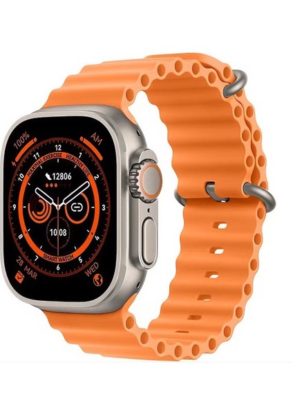 49MM Akıllı Saat, Çift Kordon, Hediyeli, Ios ve Android Uyumlu, Turuncu