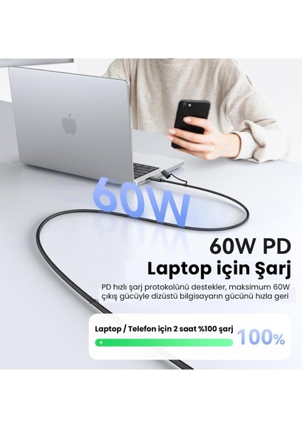 CA-1990 4’ü 1 Arada Şarj Kablosu (Type-C/Type-A → Type-C/lightning) 60W Pd, Watt Ekranlı, 1.2 M modelleri