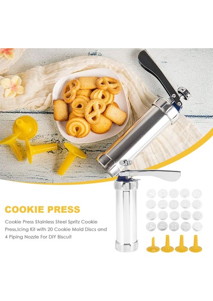 Kurabiye Presi Paslanmaz Çelik Spritz Kurabiye Presi, 20 Kurabiye Kalıp Diski ve Kendin Yap Bisküvi Için 4 Sıkma Ucu ile Sırlama Kiti (Yurt Dışından) fırsatları