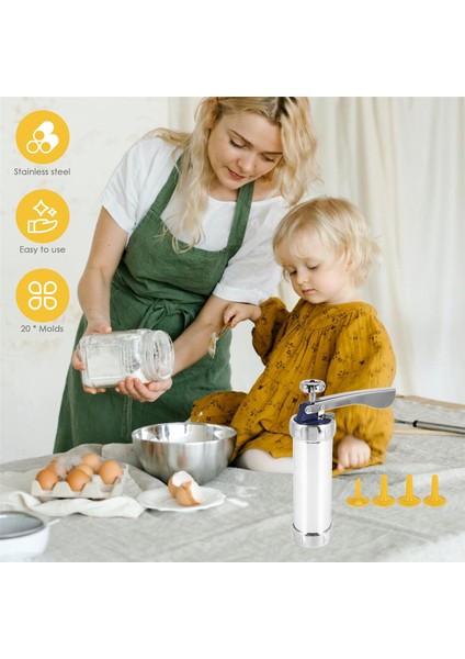 Kurabiye Presi Paslanmaz Çelik Spritz Kurabiye Presi, 20 Kurabiye Kalıp Diski ve Kendin Yap Bisküvi Için 4 Sıkma Ucu ile Sırlama Kiti (Yurt Dışından) indirimleri