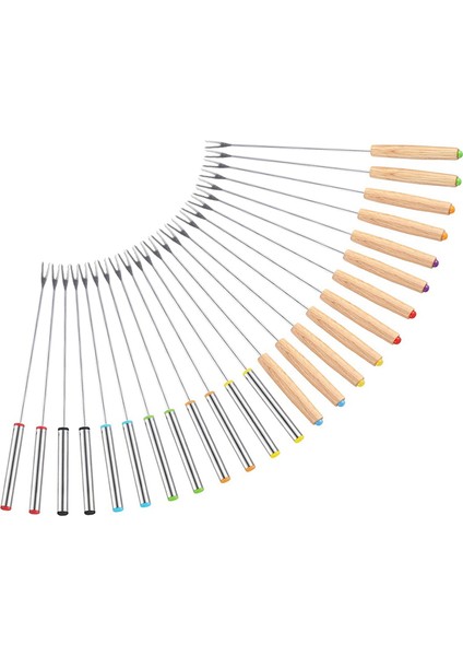 24'lü Paket Paslanmaz Çelik Fondü Çatalı, 12 Ahşap Sap ve 12 Paslanmaz Çelik Sap, Isıya Dayanıklı S'mores Çubukları (Yurt Dışından)