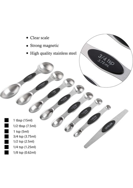 Manyetik Ölçü Kapları ve Kaşıkları Seti 7 Ölçü Kabı, 7 Ölçü Kaşığı ve Kuru ve Sıvı Için 1 Düzleştirici Dahil (Yurt Dışından) modelleri