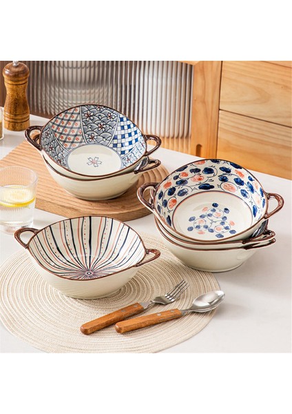 Çift Kulaklı Çorba Kasesi, Seramik Ev Tipi Düzensiz Şekilli Kase, Ev Tipi Salata Erişte Izgara Kasesi Ramen Kasesi, F (Yurt Dışından) fiyatları