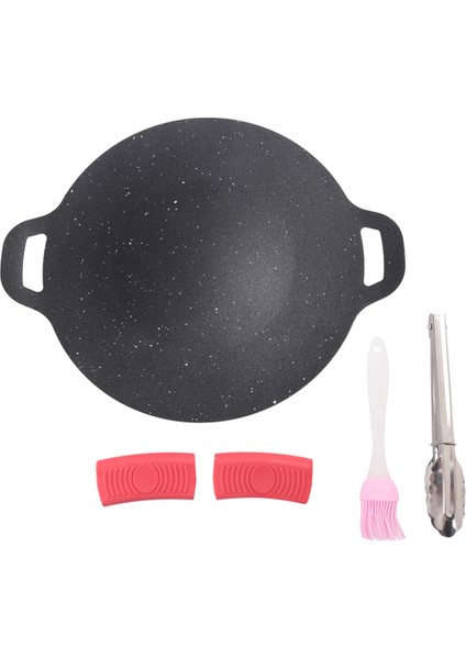 28 cm Açık Hava Kamp Izgara Plakası Yapışmaz Kore Barbekü Plakası Barbekü Et Tenceresi Düz (Yurt Dışından)