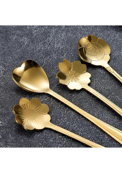 Paslanmaz Çelik Kiraz Çiçeği Altın Kepçe Kahve Kaşığı Hediye Mutfak Tatlı Çay Aksesuarları Sofra Dekorasyon Seti 18 cm (Yurt Dışından) modelleri