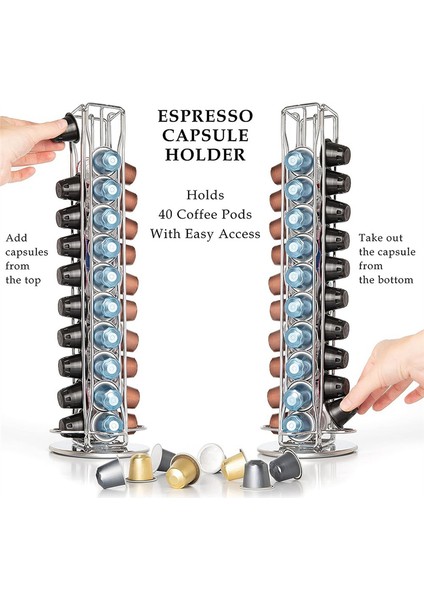 Nespresso Pod Tutucu Stand Raf Ekranı Kahve Kapsülleri Paslanmaz Metal Tutucular Döndürülebilir Raflar 40 Kahve Podunu Tutar (Yurt Dışından) fırsatları