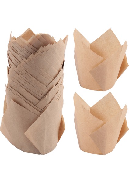 50 Adet Lale Kek Kalıbı, Lale Pişirme Kağıdı Kek ve Muffin Kalıpları Ağartılmamış Pişirme Kapları Kek Derisi Rengi (Yurt Dışından)