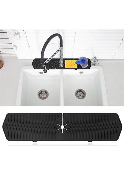 Mutfak Lavabo Sıçrama Koruyucuları Lavabo Sıçrama Koruyucu Matı, Uzun Silikon Musluk Sapı Su Tutucu Tepsi Mutfak Için Siyah (Yurt Dışından) fiyatları