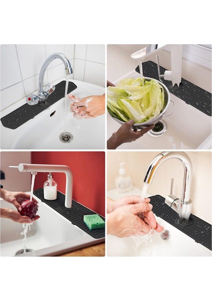 Mutfak Lavabo Sıçrama Koruyucuları Lavabo Sıçrama Koruyucu Matı, Uzun Silikon Musluk Sapı Su Tutucu Tepsi Mutfak Için Siyah (Yurt Dışından) fırsatları