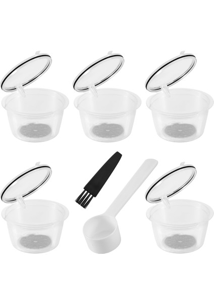 Nestle Dolce Gusto Kahve Kapsül Filtresi Kupası Için 5 Adet Yeniden Kullanılabilir Filtre Sepeti Kapakları Yeniden Kullanılabilir Kaşık Fırçası-1 (Yurt Dışından)