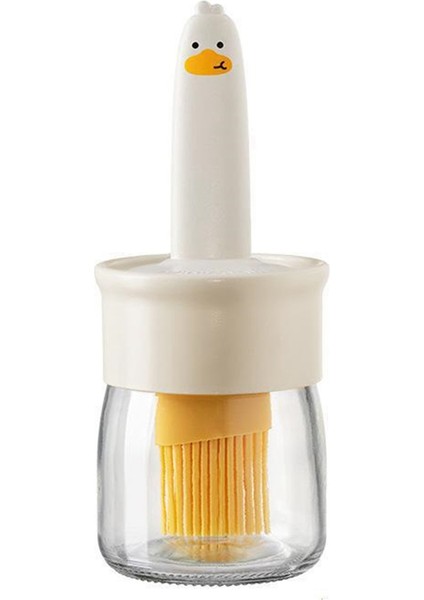 Ev Için Silikon Fırçalı Sevimli Cam Yağ Kavanozu, Mutfak Mini Taşınabilir Yağ Şişesi, Barbekü Yağı ve Sos Pişirme Fırçası, Bej (Yurt Dışından)