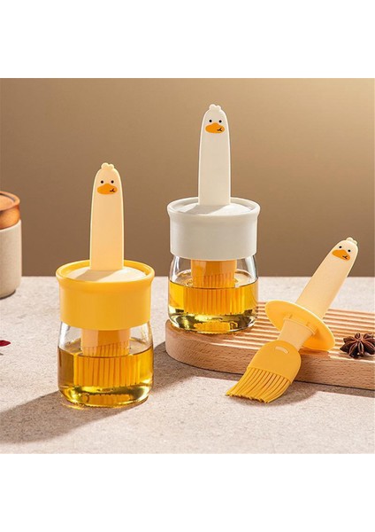 Ev Için Silikon Fırçalı Sevimli Cam Yağ Kavanozu, Mutfak Mini Taşınabilir Yağ Şişesi, Barbekü Yağı ve Sos Pişirme Fırçası, Bej (Yurt Dışından) fiyatları