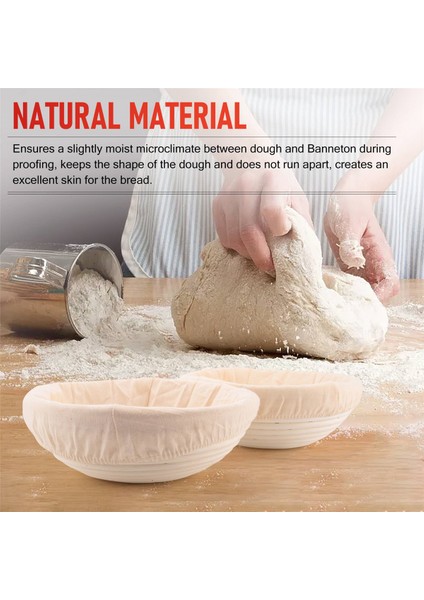 Yuvarlak Set, Ekmek ve Ekmek Hamuru Için 2 Maya Sepeti, Keten Ek Parçalı Banneton Mayalama Sepeti, Hamur Kazıyıcı Seti Yuvarlak (Yurt Dışından) fırsatları