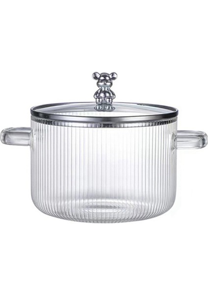 Cam Tencere Şeffaf Pişirme Tenceresi Çorba Tenceresi Isıtmalı Çift Saplı Kapaklı Cam Tencere Gümüş (Yurt Dışından)